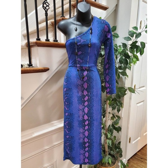 Missguided Womens Blue Snack Print One Shoulder Long Sleeve Knee Length Dress 6 - Picture 11 of 11